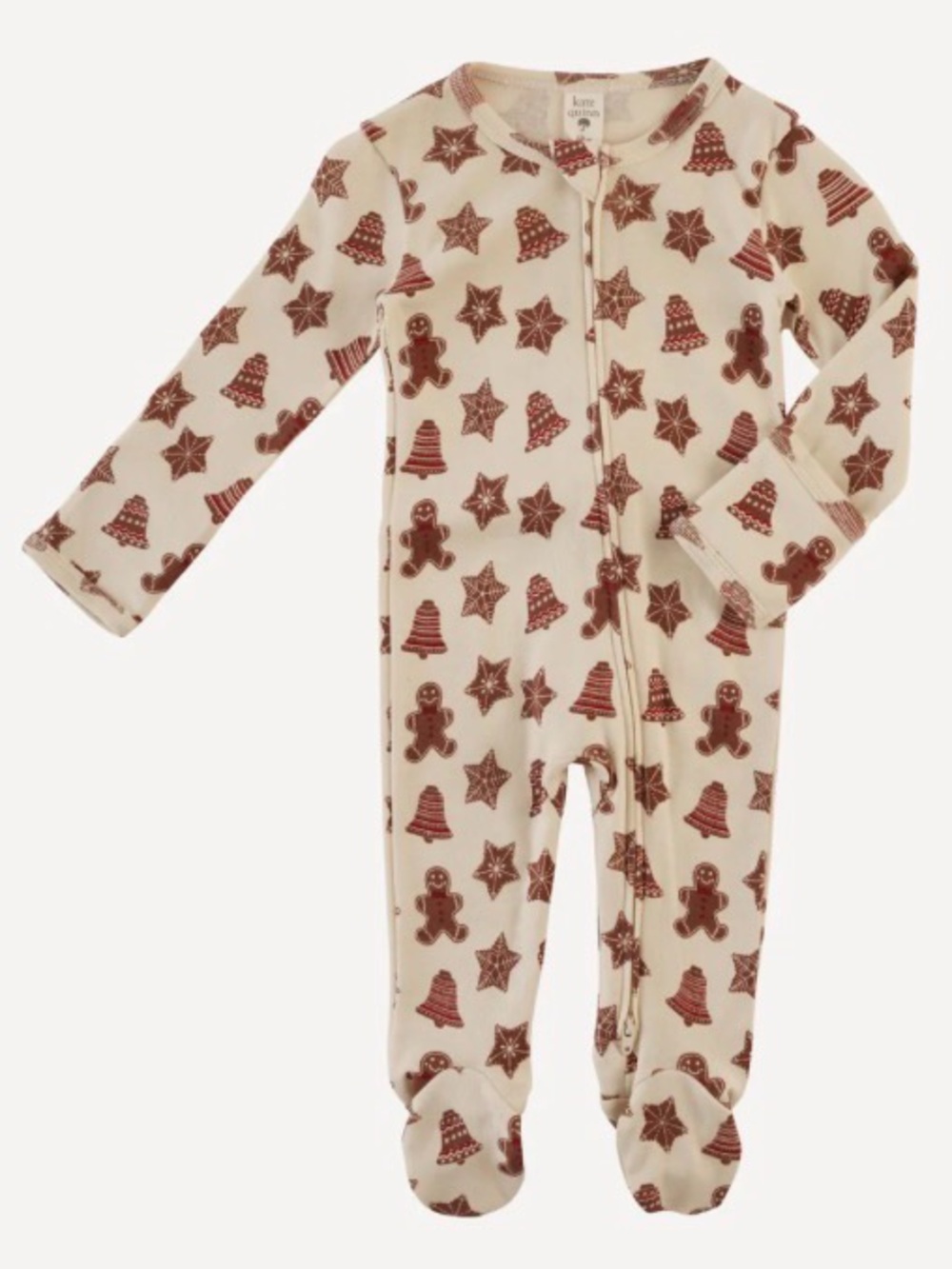 Kate Quinn White/Cream and Brown Christmas Kids Footless Pajamas